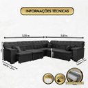 Ver imagem 2 de Sofá Magno 3.32x2.57m de Canto, Retrátil e Reclinável - Preto