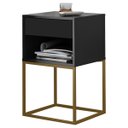 Ver imagem 2 de Mesa de Cabeceira Industrial Pé de Aço 1 Gaveta Corrediça Telescópica 1 Nicho - Preto/pé Dourado