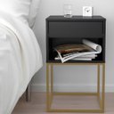 Ver imagem 2 de Mesa de Cabeceira Industrial Pé de Aço 1 Gaveta Corrediça Telescópica 1 Nicho - Preto/pé Dourado