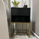 Ver imagem 4 de Mesa de Cabeceira Industrial Pé de Aço 1 Gaveta Corrediça Telescópica 1 Nicho - Preto/pé Dourado