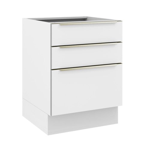 Balcão Madesa Lux 60 cm 3 Gavetas (Sem Tampo) Branco/Branco Veludo Cor:Branco/Branco Veludo