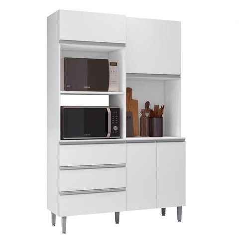 Armário para Cozinha Kit Livia 120 Cm Branco Brilho - Ajl