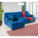 Ver imagem 1 de Sofá Orlando 2.80x1.90m com Chaise, Retrátil e Reclinável - Azul