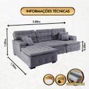 Ver imagem 3 de Sofá Orlando 2.80x1.90m com Chaise, Retrátil e Reclinável - Chumbo