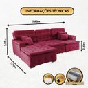 Ver imagem 3 de Sofá Orlando 2.80x1.70m com Chaise, Retrátil e Reclinável - Vinho
