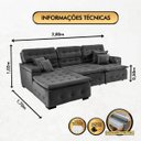 Ver imagem 3 de Sofá Orlando 2.80x1.70m com Chaise, Retrátil e Reclinável - Preto