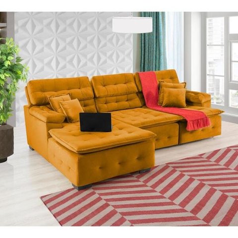 Sofá Orlando 2.80x1.70m com Chaise, Retrátil e Reclinável - Terra
