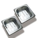Ver imagem 1 de Conj 2 Cuba Gastronômica Inox Gn 1/6x65 Mm 900 Ml + Tampa 1/6 em Policarbonato com Abertura para Col