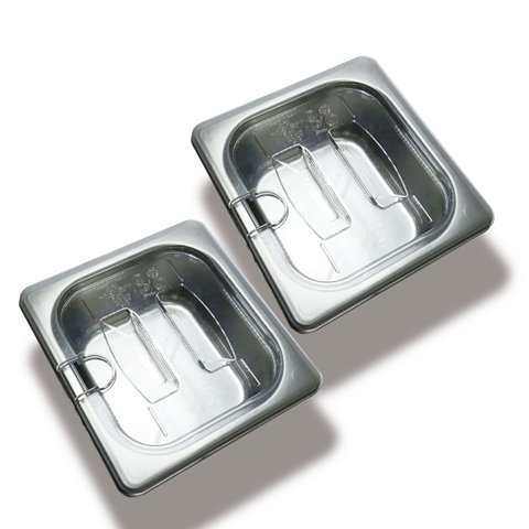 Conj 2 Cuba Gastronômica Inox Gn 1/6x65 Mm 900 Ml + Tampa 1/6 em Policarbonato com Abertura para Col