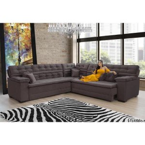 Sofá Magno 2.57x2.57m de Canto, Retrátil e Reclinável - Marrom