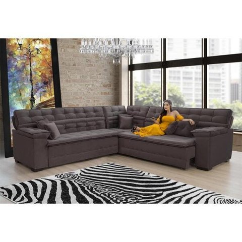 Sofá Magno 2.57x2.57m de Canto, Retrátil e Reclinável - Marrom