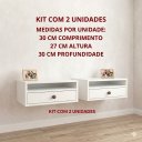 Ver imagem 3 de Kit 2 Mesas de Cabeceira Suspensas 30cm com Nicho e Gaveta MDF 15mm Branco Já Montadas