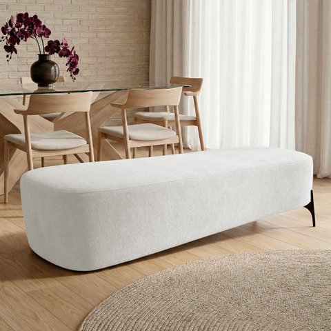 Puff Recamier Decorativo Orgânico Lavie 140cm Premium Bouclê Off White - Desk Design