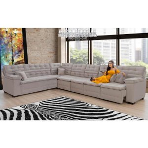 Sofá Magno 2.57x4.57m de Canto, Retrátil e Reclinável - Avelã