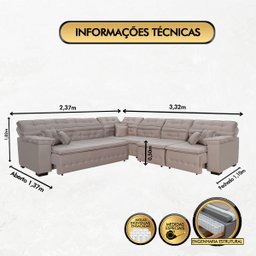 Sofá Magno 2.37x3.32m de Canto, Retrátil e Reclinável - Avelã - 2