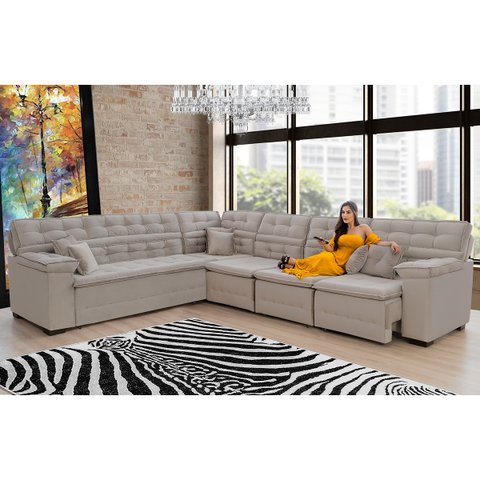 Sofá Magno 2.37x3.32m de Canto, Retrátil e Reclinável - Avelã