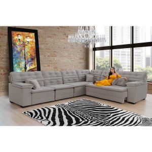 Sofá Magno 3.77x2.37m de Canto, Retrátil e Reclinável - Avelã