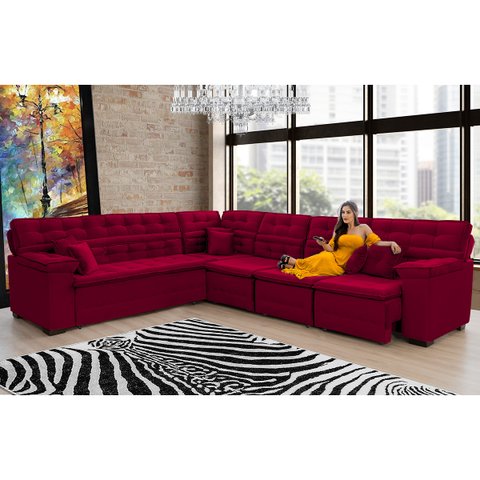 Sofá Magno 2.37x3.77m de Canto, Retrátil e Reclinável - Vinho