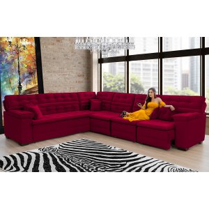 Sofá Magno 2.37x3.77m de Canto, Retrátil e Reclinável - Vinho