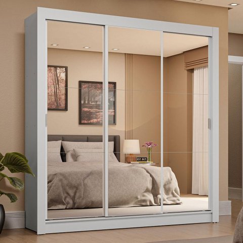 Guarda-roupa Casal 3 Portas de Correr de Espelho 4 Gavetas Branco Sublime Plus Madesa