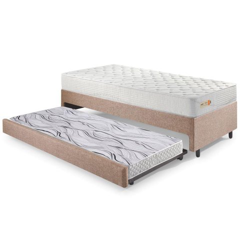 Bicama Box Solteiro Linho 88x188x28 Cm com Colchão Ecoline D33 Espuma Ecoflex