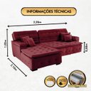 Ver imagem 3 de Sofá Orlando 2.20x2.10m com Chaise, Retrátil e Reclinável - Vinho