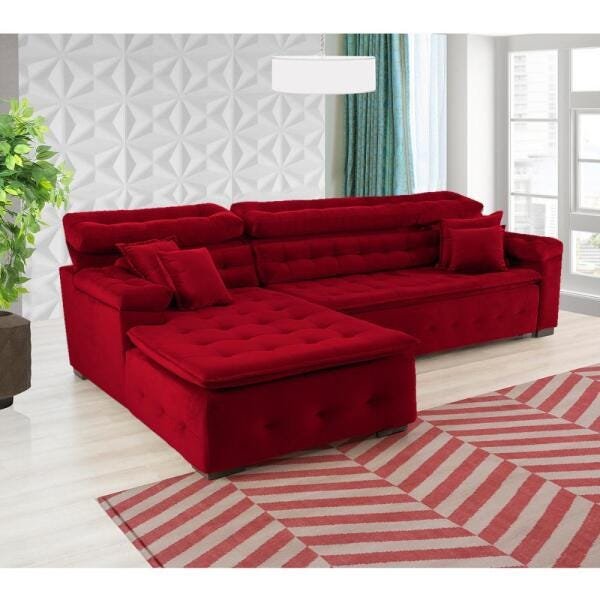 Sofá Orlando 2.40x1.50m com Chaise, Retrátil e Reclinável - Vermelho - 3