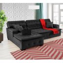 Ver imagem 1 de Sofá Orlando 2.40x1.70m com Chaise, Retrátil e Reclinável - Preto