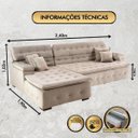Ver imagem 4 de Sofá Orlando 2.40x1.90m com Chaise, Retrátil e Reclinável - Bege