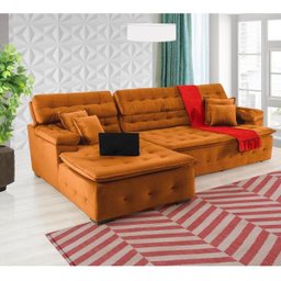 Sofá Orlando 2.40x1.90m com Chaise, Retrátil e Reclinável - Terra - 1