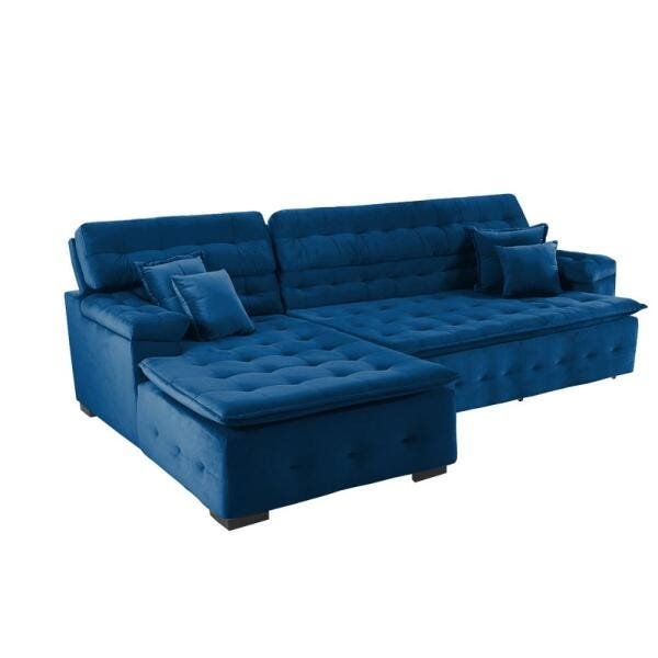 Sofá Orlando 2.40x2.10m com Chaise, Retrátil e Reclinável - Azul - 4