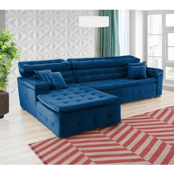 Sofá Orlando 2.40x2.10m com Chaise, Retrátil e Reclinável - Azul - 3