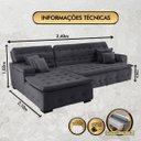Ver imagem 3 de Sofá Orlando 2.40x2.10m com Chaise, Retrátil e Reclinável - Chumbo