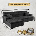 Ver imagem 3 de Sofá Orlando 2.40x2.10m com Chaise, Retrátil e Reclinável - Preto