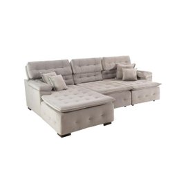 Sofá Orlando 2.80x1.50m com Chaise, Retrátil e Reclinável - Avelã - 4