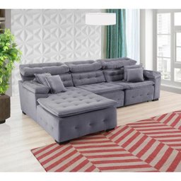 Sofá Orlando 2.80x1.50m com Chaise, Retrátil e Reclinável - Chumbo - 3
