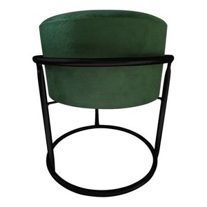 Puff Argola Redondo Verde Musgo Base Metal Preta