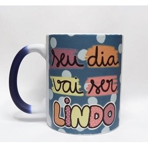 CANECA DE CERAMICA RESINADA MÁGICA COM GLITTER AZUL (DIA LINDO)