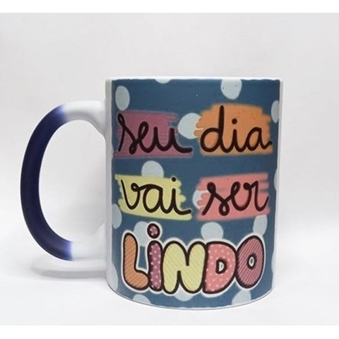CANECA DE CERAMICA RESINADA MÁGICA COM GLITTER AZUL (DIA LINDO)