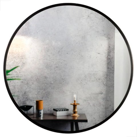 Espelho Redondo 60cm com Moldura Alumínio Preto