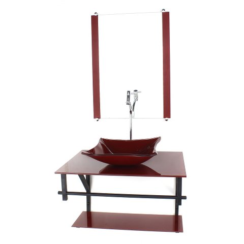 GABINETE DE VIDRO PARA BANHEIRO 60CM AP CUBA QUADRADA VERMELHO CEREJA FULL COM TORNEIRA CROMADA