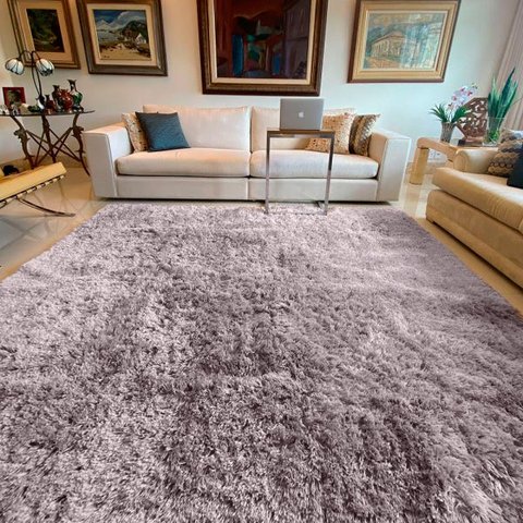 Tapete Felpudo Sala Quarto e Escritório Antiderrapante Fofo Casa Dona 200x240cm Cinza