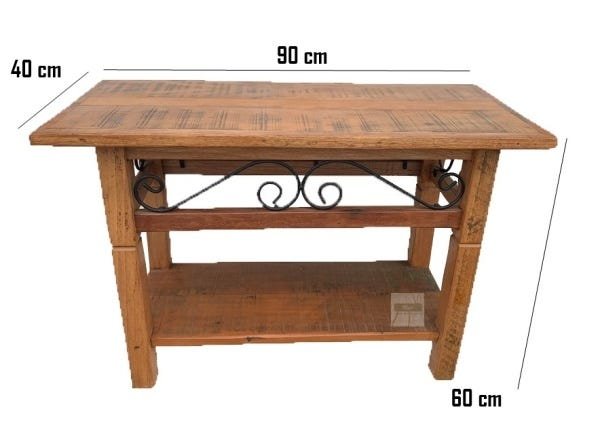 Mesa Aparador Madeira de Demolição Rustico com Prateleira 90x40x60 Com