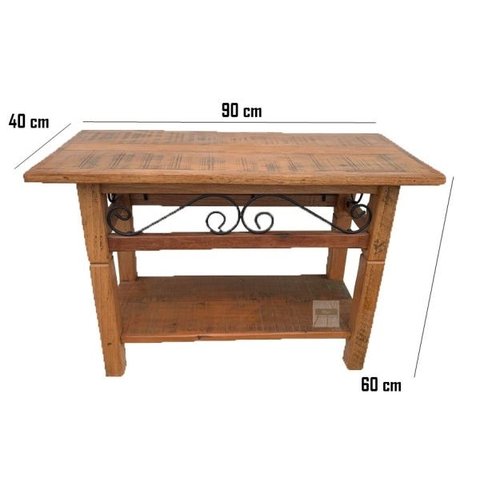 Mesa Aparador Madeira de Demolição Rustico com Prateleira 90x40x60 Com