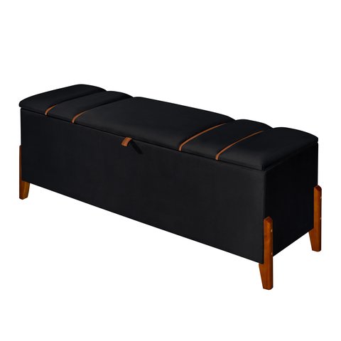 Recamier Baú Roma 1,50m Premium Sofá para Cama Casal Estilo Estofado Decorativo Cor Preto