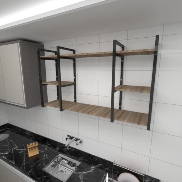 Prateleira Industrial para Cozinha Aço Cor Preto Prateleiras 30cm Modelo Ind17