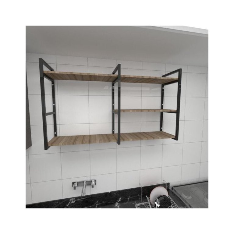 Prateleira Industrial para Cozinha - Aço Preto - 30cm - Modelo Ind14