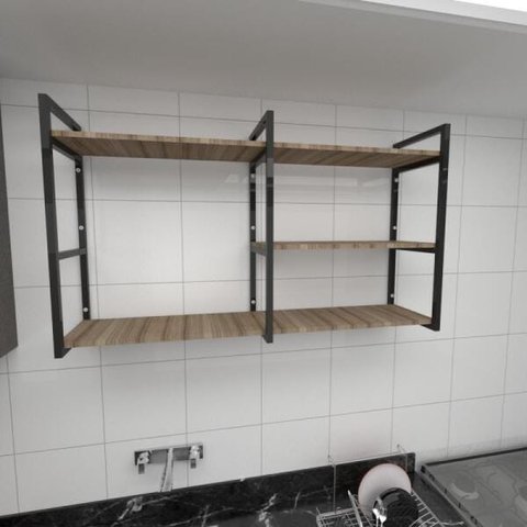 Prateleira Industrial para Cozinha - Aço Preto - 30cm - Modelo Ind14