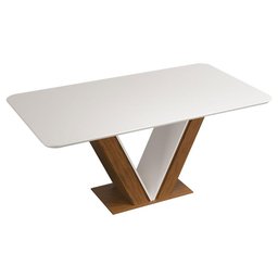 Mesa de Jantar Retangular Tampo Chanfrado Curvo Rute DJ Móveis Freijó/Off White - 1