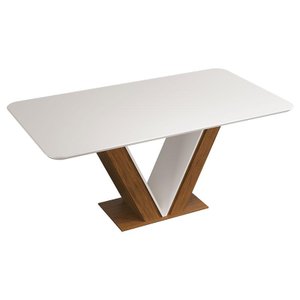 Mesa de Jantar Retangular Tampo Chanfrado Curvo Rute DJ Móveis Freijó/Off White